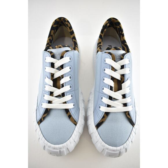 Fendi Force Sky Blue Canvas White Platform FF Logo Low Top Trainer Sneaker 35.5 - Picture 7 of 12